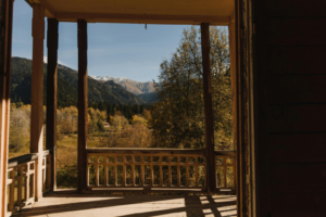 Beautiful view off of a log home deck