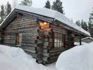 Cabin with snow