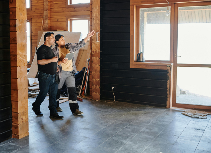 Contractor walking through with client