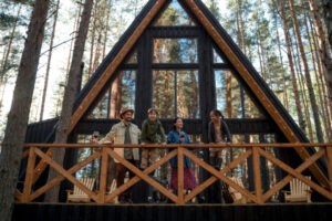 Family enjoying a modern cabin